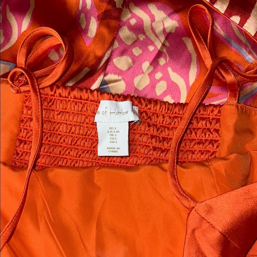 House of Harlow 1960 Vibrant Orange Floral Pants set satin - Picture 5 of 8